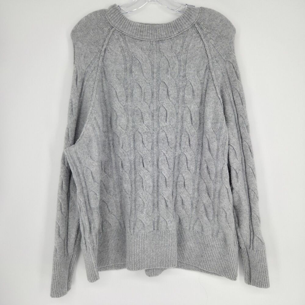 Aerie unREAL Cable Crewneck Sweater Heather Gray Viral Oversized Ultra Soft XS